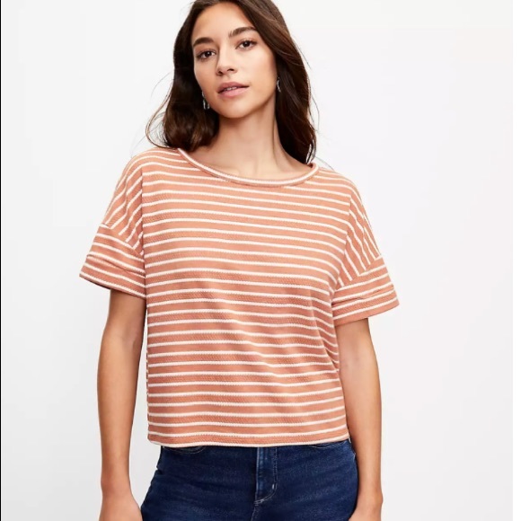 NWT Loft Dot Stripe Rust Tee XL - Picture 1 of 3